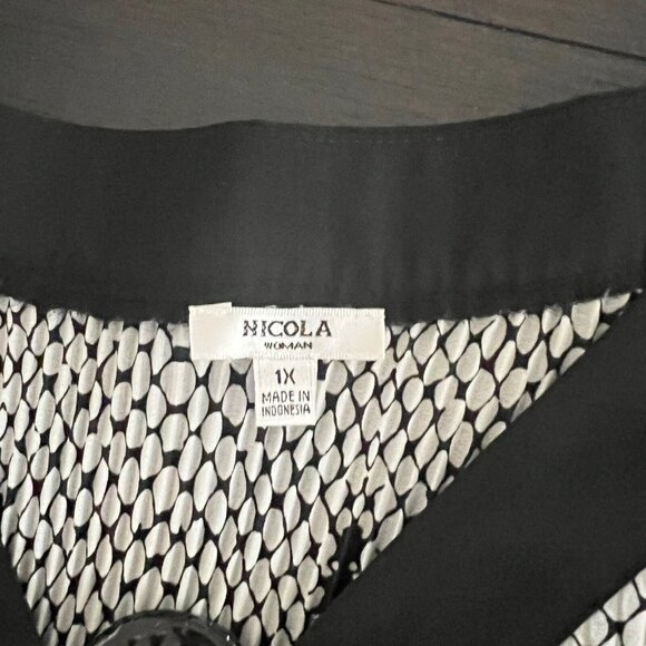 Nicola Blouse Top Women’s Size 1X V Neck 3/4 Sleeve Black Snake Print Thin - Picture 10 of 14